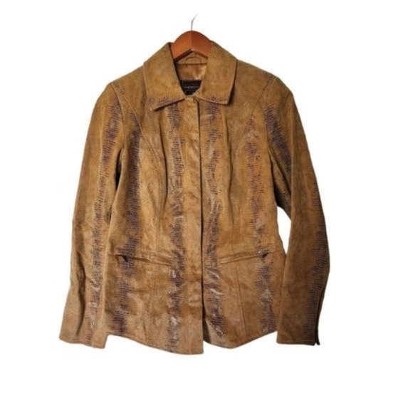 Bradley‎ Jacket 100% Genuine Leather Tan Animal Print size XS Snap Buttons - Picture 3 of 13